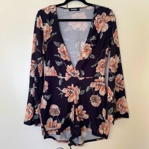 Misguided Floral Romper with Bell Sleeves